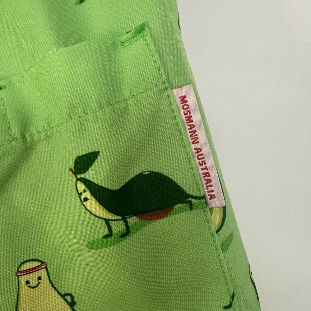 Mosmann Avocado Print Swim Trunks Athletic Gym Shorts‎ Pockets Men's Large